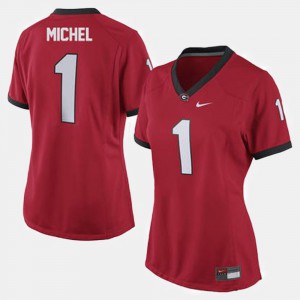 For Women's Georgia Bulldogs #1 Sony Michel Red College Football Jersey 456509-622