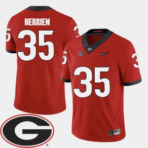 For Men GA Bulldogs #35 Brian Herrien Red College Football 2018 SEC Patch Jersey 149355-895