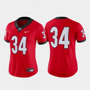 Womens UGA Bulldogs #34 Red Game College Football Jersey 478324-272